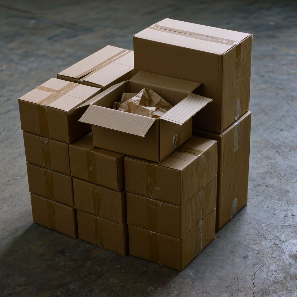 A stack of kraft e-commerce mailer boxes